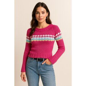 Vintage Y2K Energie Hot Pink Fair Isle Knit Sweater Women’s Medium Soft Pastel R